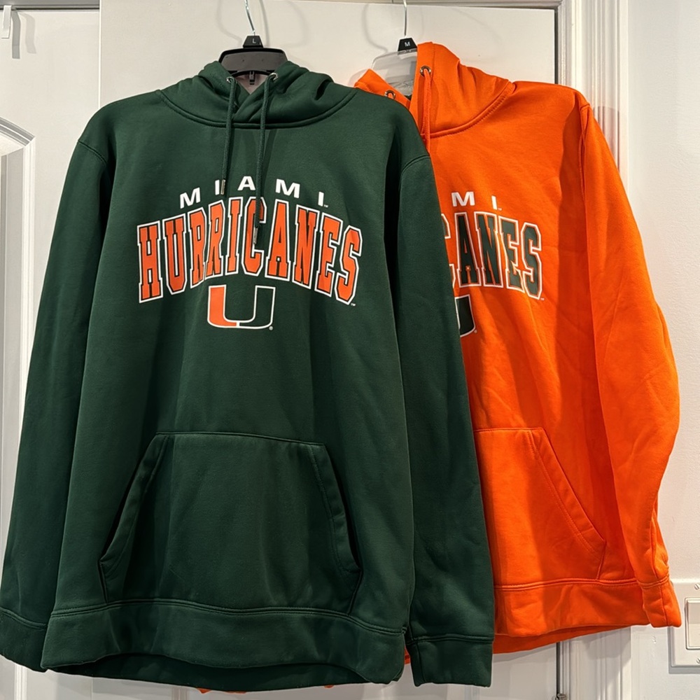 Two pack! Miami Hurricanes hoodie. Orange and Green. Colosseum brand. Mens L.